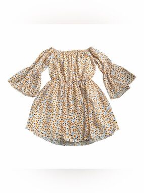 PatPat A-Line Off Shoulder Bell Sleeve Floral Daisy Ruffle Dress M White Womens